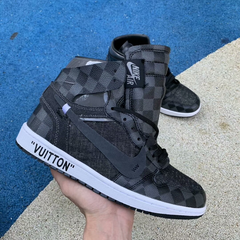 Authentic LV X OFF White X Air Jordan 1 with gray